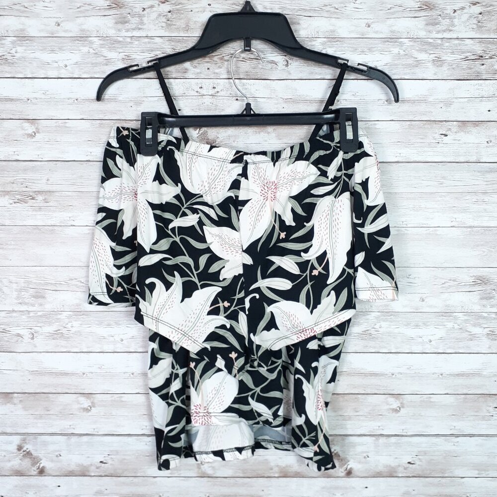 Flora Nikrooz Womens Cami Short Robe Pajama Set L Floral Lily Black Lace 295 - Picture 3 of 7
